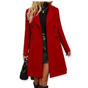 London Fog Red 100% Wool Pea Coat Double Breasted Warm Outdoor SZ 16 Plus